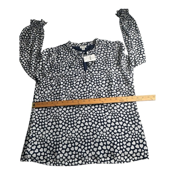 J.CREW Womens Size M White Navy Blue Pintuck Heart Print Popover Blouse Top - Picture 9 of 15